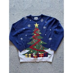 Seasons Greetings Ugly Christmas Tree Sweater -‎ Blue/Multicolor - XL